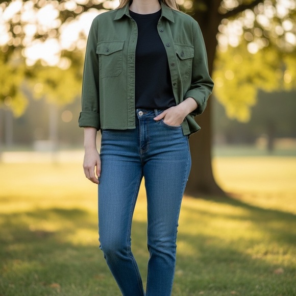 Universal Thread Dark Olive Button-Front Utility Top - Picture 4 of 4